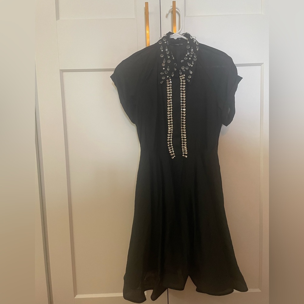 Chic Black Dress with Beaded Collar